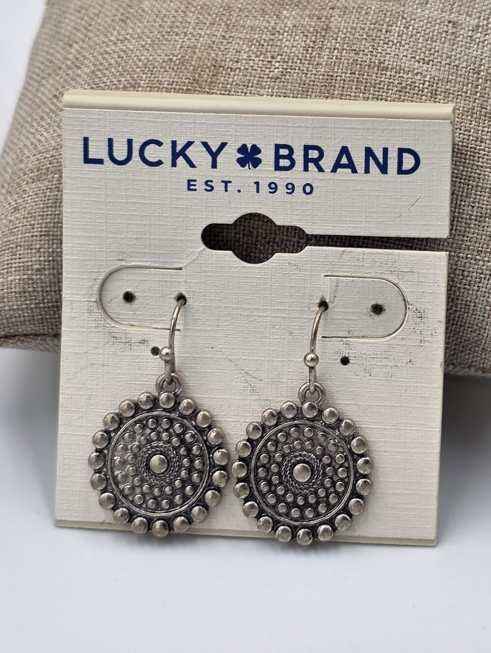 Lucky‎ Brand Silver Tone Medallion Drop Earrings Beaded Round Boho Dangle